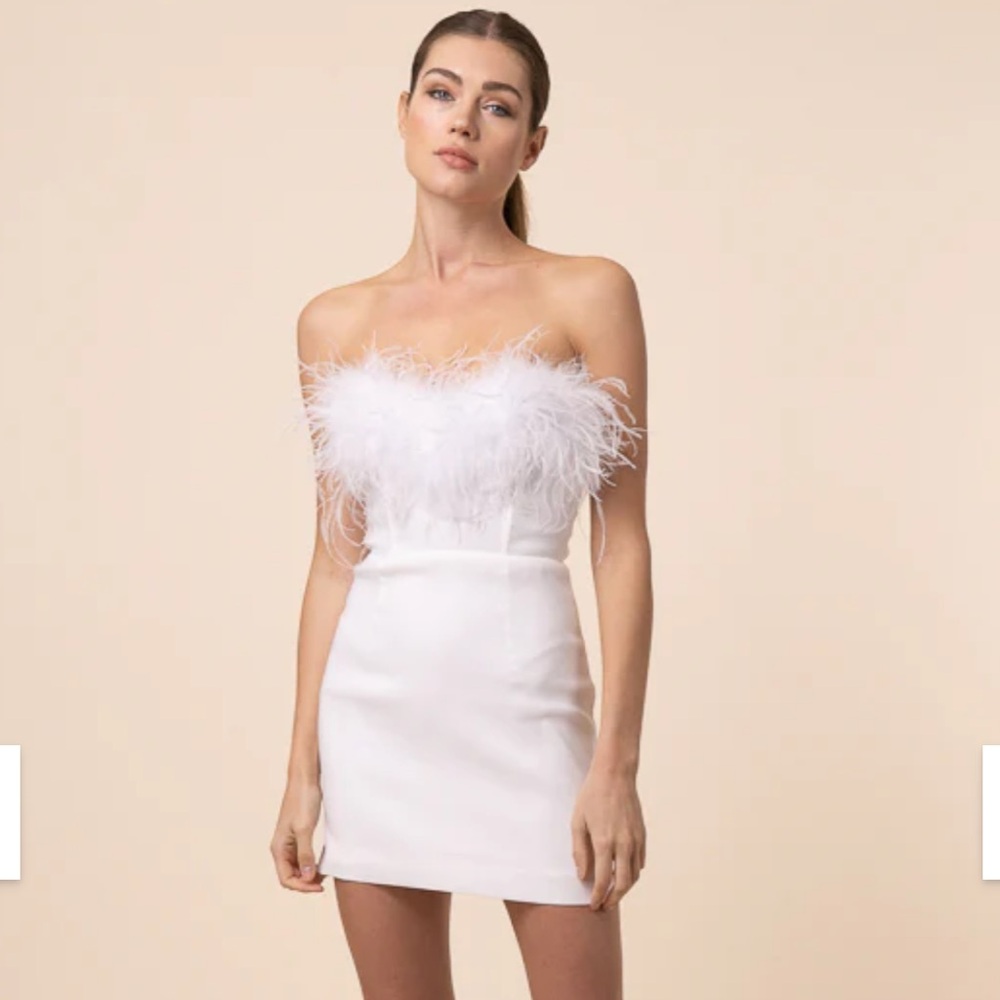 NWT Line & Dot White Feathered Mini Dress